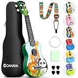 CAHAYA ウクレレ ソプラノ 21インチ 初心者6点セット パンダライオン柄 ギグバッグ付き ナイロン製 弦 菩提樹 トップ ストラップ付 子供 プレゼント (グリーン)