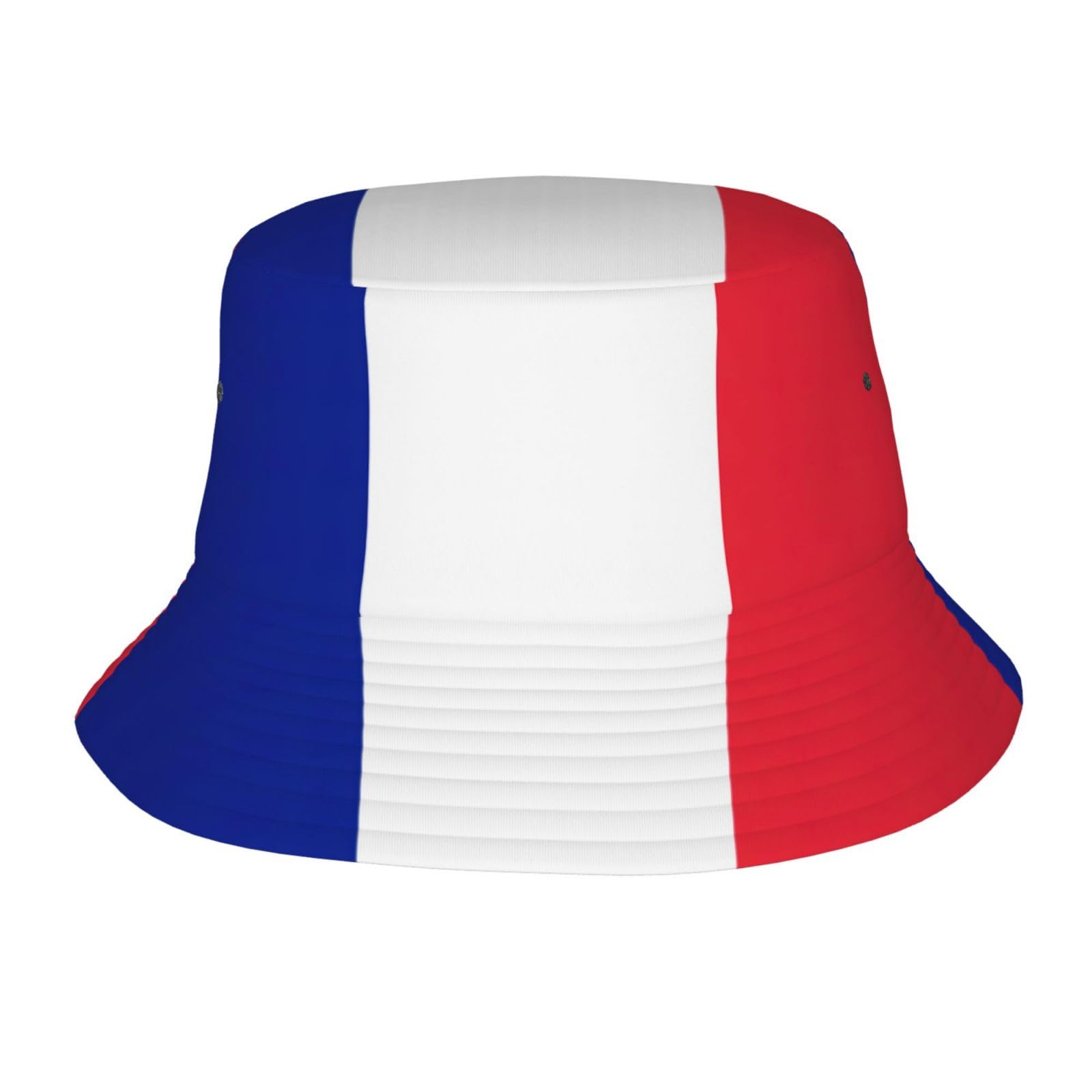 French Flag Print Unisex Sun Hat,Wide Brim Bucket Hat Packable Hat for Fishing Hiking Gardening Safari Beach Black, Black, One size