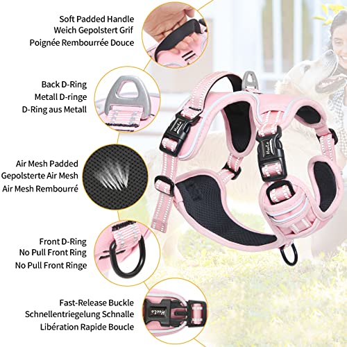 HEELE Hundegeschirr ohne Zug, Brustgeschirr für mittel Hund, einstellbares reflektierendes Hunde Geschirr, atmungsaktive Hundegeschirre mit gepolstertem Griff, No-Pull Dog Harness, Hellrosa, M