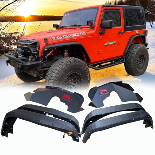 OMP Offroad Steel Fender Flares Compatible for Jeep Wrangler JK/JKU 2007-2018 | Desert Viper Blade Design No-Drill Bolt-On | Crawling Moab Rocks (5.5" + 2 Inner Liners)