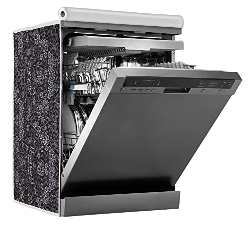 Image of Classic Dishwasher Cover Suitable for Voltas Beko of 12, 13, 14 and 15 Place Setting (63cmsX63cmsX81cms, Black Flower)