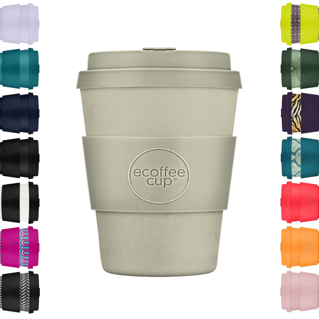 Ecoffee Cup Molto Grigio 8Oz 240Ml Reusable Eco-Friendly 100% Plant Based Coffee Cup With Silicone Lid & Sleeve - Melamine Free & Biodegradable Dishwasher/Microwave Safe Travel Mug,