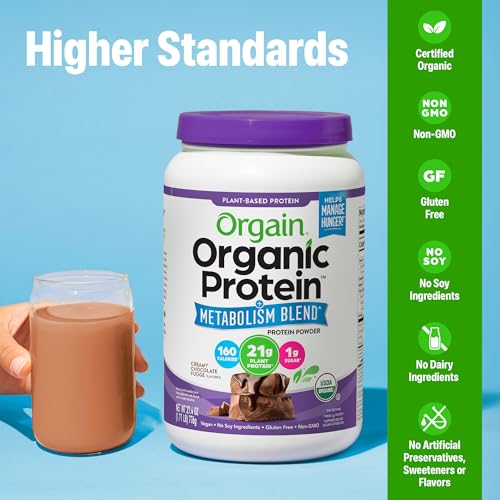 Orgain Organic 21g Vegan Protein + Metabolism Powder, Chocolate, 1.71lb - image 5