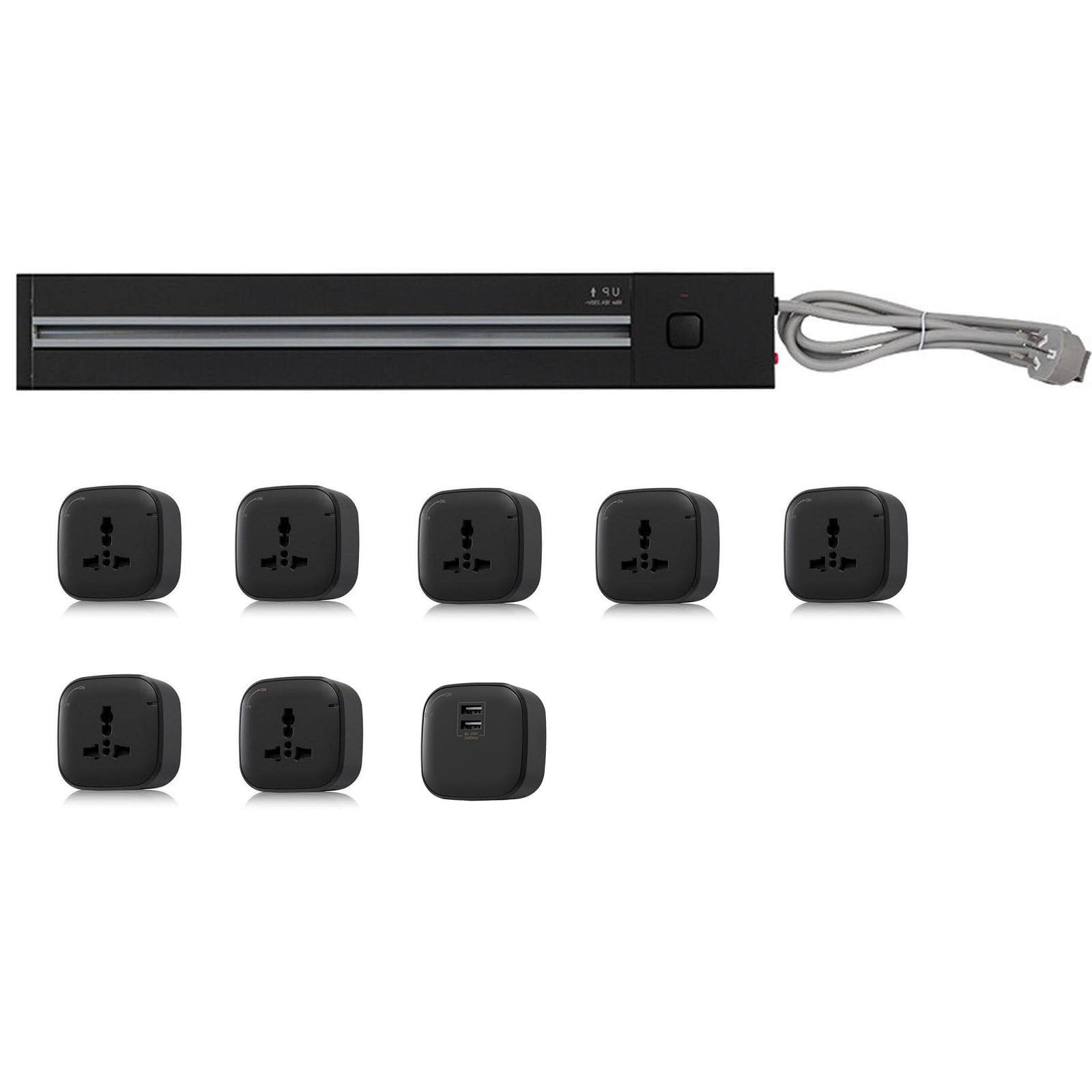 Abnehmbare Steckdose, Wandmontierte Steckdosenleiste mit U-förmigem Stecker, Kraftwerk für den Heimwerkstatt-Schlafsaal, Mehrfachstecker-Wandsteckdose,Black-120cm