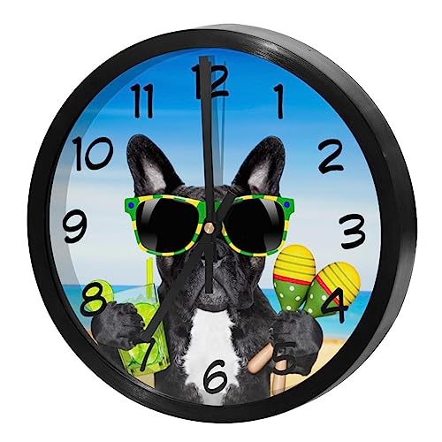 Orologio da parete con bulldog francese brasiliano, 24 cm, silenzioso, senza ticchettio, facile da leggere, moderno, decorativo, per casa, ufficio, scuola