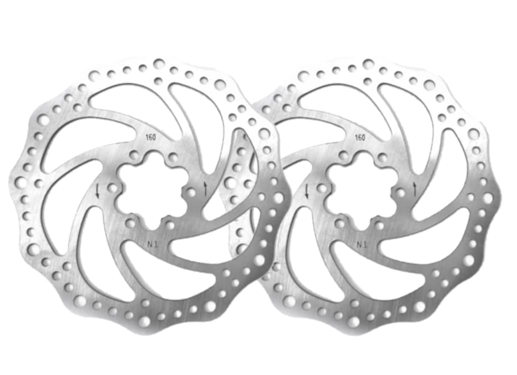CYBIC Bicycle Brake Disc Rotor, Silver, Stainless Steel, 160mm, High Strength, Perforated Design, 2 Pack-image-8