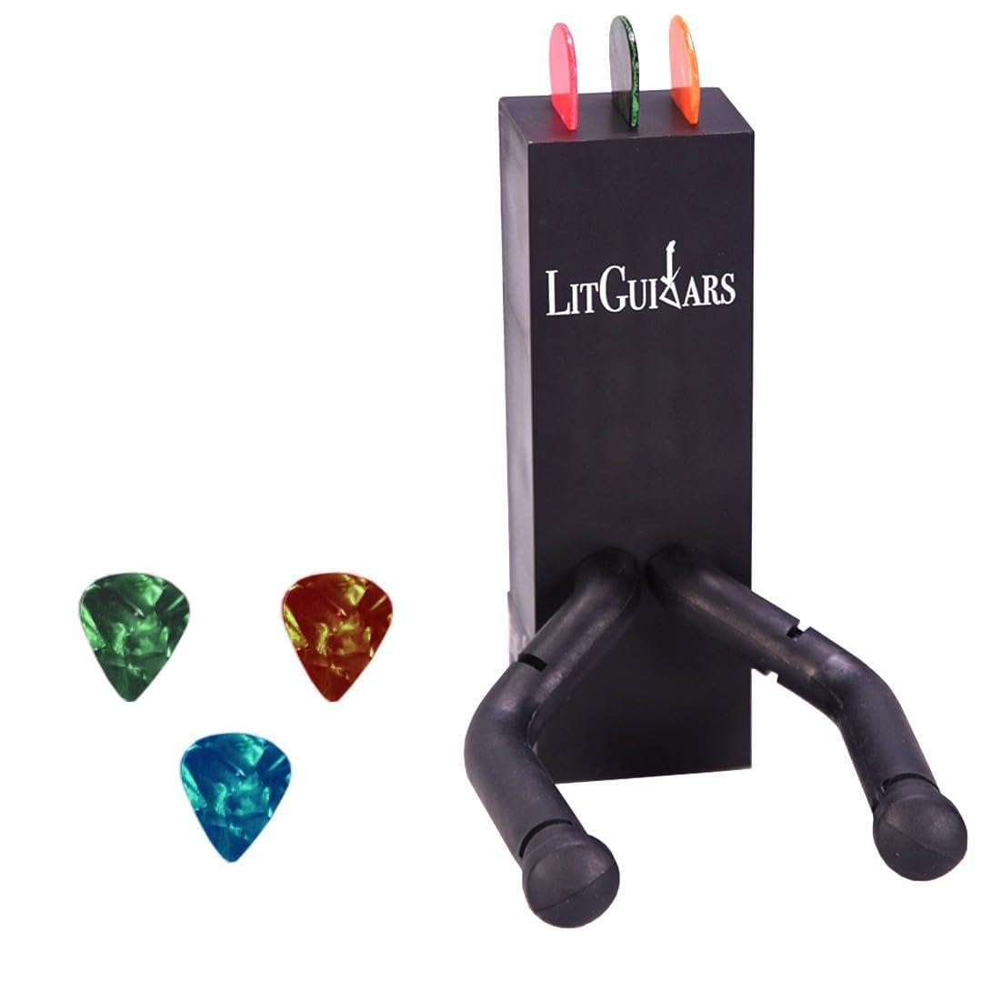 LED Guitar Wall Stand with Multi-Color Lighting and Plectrum Holder, Illuminated Guitar Hanger for Electric Acoustic