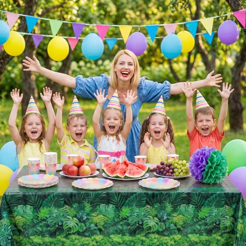 Image of 3 Pack Forest Path Tablecloths, 54 x 108 In Safari Jungle Table Cover | Waterproof PE, fits most 8-10 seat rectangular tables, easy cleanup, for birthday, baby shower, picnic, camping