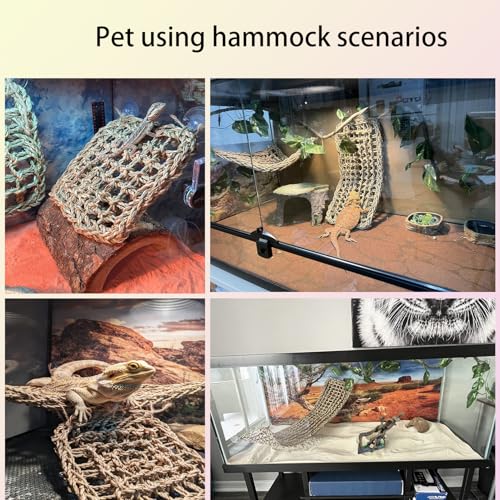Image of Seagrass Hammock for Bearded Dragon,Large Reptile Hammock with Suction Cups Lizard Lounger Bed Jungle Climber Vines Chameleon Terrarium Habitat Decor for Bearded Dragons,Geckos,Snakes