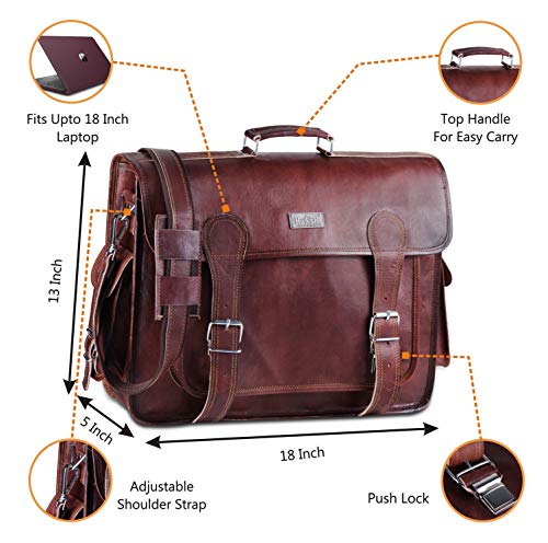 Brown Leather Messenger Bag For Men 18 Inch Big Women Shoulder Cross Body Brown Laptop Computer Briefcase Bag - Best Vintage Look2