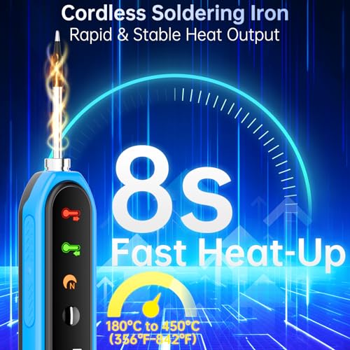 Image of Cordless Soldering Iron Kit, Portable Soldering Iron 1600mAh Rechargeable Battery, 8s Fast Heat-Up, Adjustable Temp 180~450℃, Type-C Charging,3 Tips, Smart Wireless Heat Pen for Precision Repair(Blue)