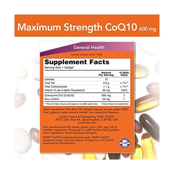 NOW Supplements, CoQ10 600 mg, Maximum Strength with Vitamin E & Lecithin, 60 Softgels