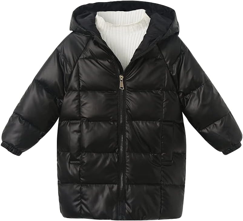 Boys Girls Winter Down Jacket Hooded Windproof Waterproof Warm Thicken Outdoor Puffer Coat Black Tag 140-US 7-8 Years