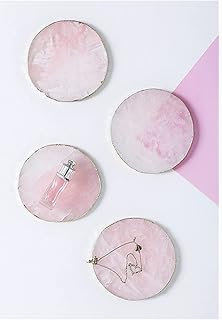 Pink Quartz Gold plated coasters set of 4 - Natural Rose Quartz Coasters Set of 4,Pink Round Agate Coasters for Drinks,Gemstone Geode Decor with Golden Edge Home Bar Decor Gifts (4)