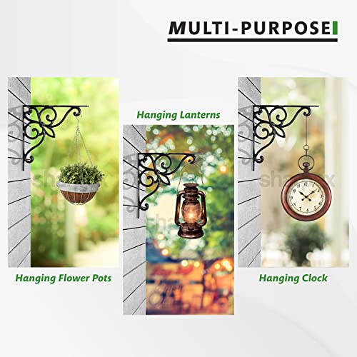 Image of Sharpex Wall Mounted Metal Bracket | Decorative Wall Hook Plant Hanger for Hanging Pots, Bird Feeders, Flower Baskets, Planters, Lanterns, Lamps, and Wind Chimes for Indoor /Outdoor Use (Black, 4 Pc)