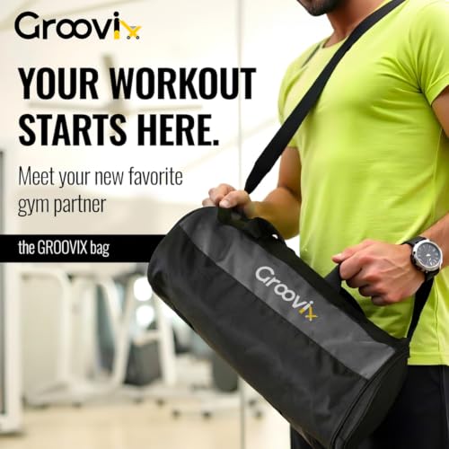 Image of GROOVIX 20L Gym Bag, Black, Polyester, Water Resistant, with Dedicated Shoe Compartment, Adjustable Shoulder Strap, Unisex Duffel for Training, Yoga, and Travel