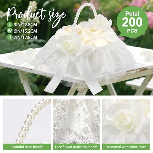 image for BINSUNS 1 Pack Wedding Flower Girl Basket with 200Pcs Silk Petals, Pea