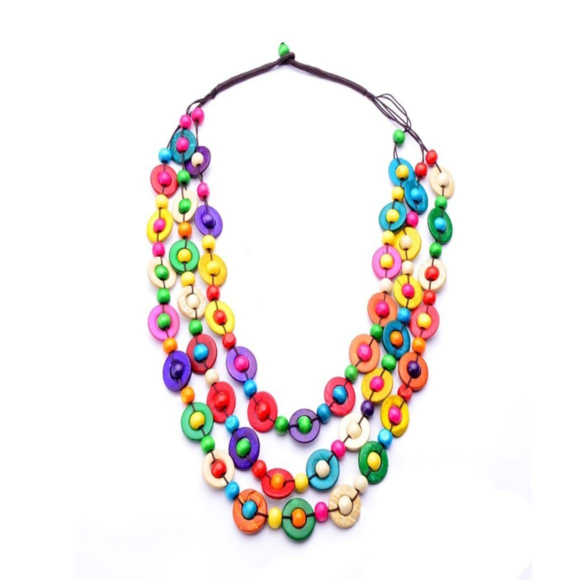 COLORFUL BLING Ethnic African Wood Bead Statement Pendant Collar Layered Long Strand Chunky Coconut Shell Geometric Choker Bib Necklace Bohemian