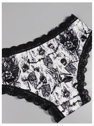 Shenhe Women'S 4 Pcs Lace Low Rise Graphic Scalloped Panties Halloween Goth Comfy Underwear Set Multicolor Large thumb #4
