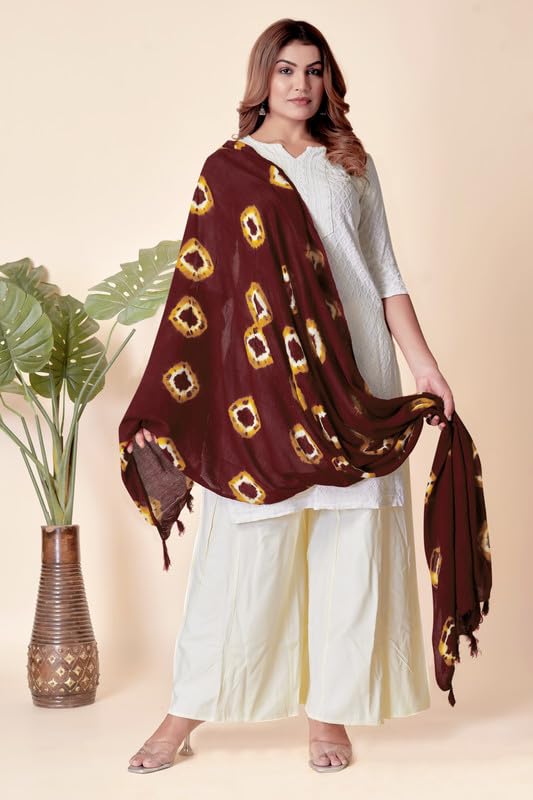 Image of Traditional Bandhani Dupatta for Women Soft Cotton Blend with Tie-Dye Print and Elegant Design for Ethnic