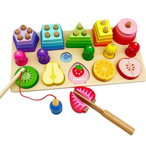 Image of DMFJKJH Montessori Toys for 1 2 3 Year Old Boys Girls-Wooden Sorting & Stacking Toys for Baby Toddlers,Educational Shape Color Sorter Preschool Kids Gifts