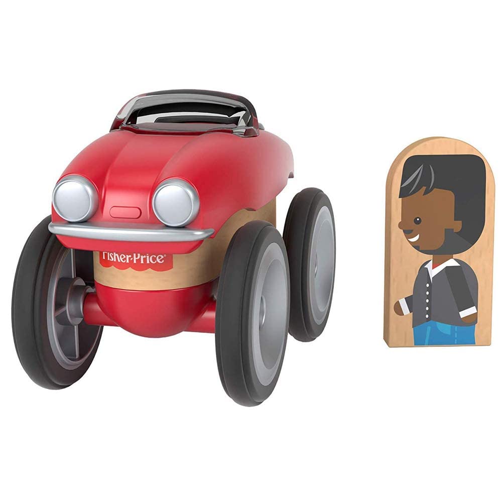 Fisher-Price Wonder Makers Design System Wooden Red Sports Car - GGL53~3 Piece Vehicle and Driver ~ Mix and Match with Other Sets