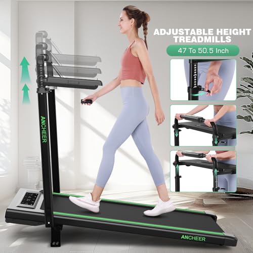 Image of Height-Adjustable Desk Treadmill with 15% Incline for Home Office Workout | 8 in 1 Folding Treadmill 450lbs Weight Capacity, 3.5HP Quiet Portable Treadmill with Desk, 3 Type Control, Ready to Use
