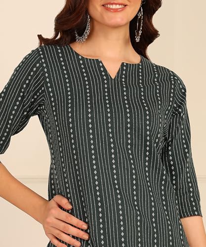 Image of DSK Studio Women's Cotton Short Kurti with Notch Neck Line 3 /4th Sleeves Abstract Pattern Short Length and Regular Fit