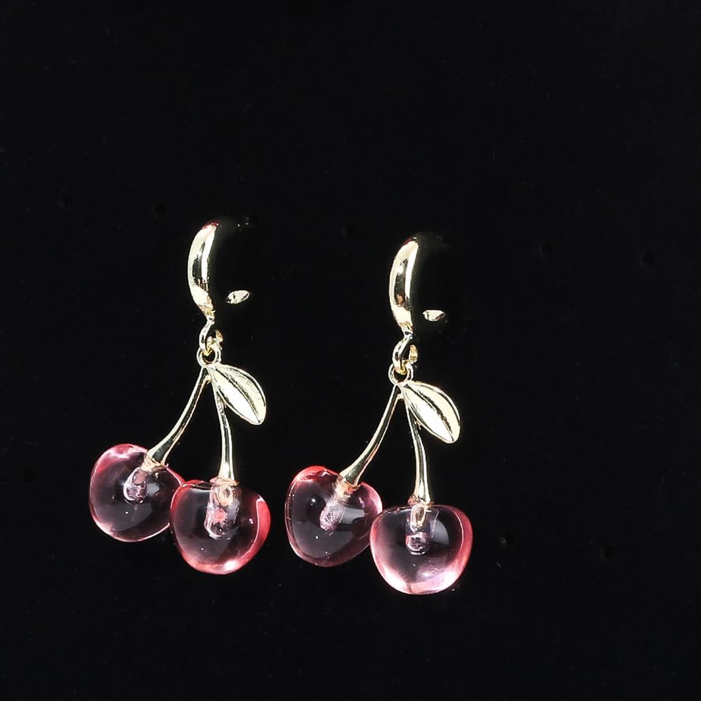 Charming Red Crystal Cherry Fruit Earrings for Women Vintage, Lovely Statement Cherries Gold Leaf Drop Dangly Earring Y2K Aesthetic Party Jewelry Gift - Image 8