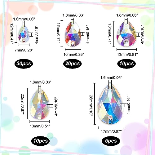 AHANDMAKER 75 Pcs Resin Sew On Rhinestones, 5 Sizes Crystal AB Flatback Teardrop Sewing Rhinestones - Image 2