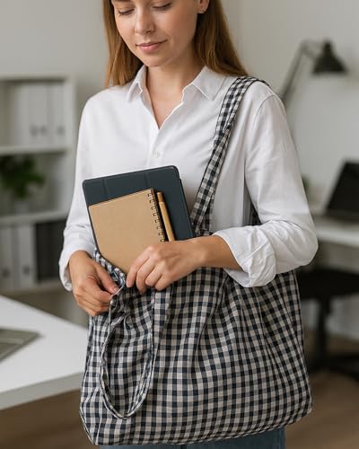 Bolso tote clásico de cuadros negro y blanco para mujer miniatura 6
