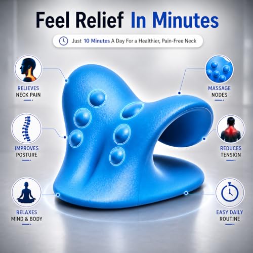 Image of PulGos Neck Support Stretcher for Pain Relief | Cervical Traction Neck Pillow with 𝐀𝐜𝐮𝐩𝐫𝐞𝐬𝐬𝐮𝐫𝐞 Massage Relaxer | Helps Relieve Shoulder Discomfort, Stress & 𝐈𝐦𝐩𝐫𝐨𝐯𝐞𝐬 Posture Support