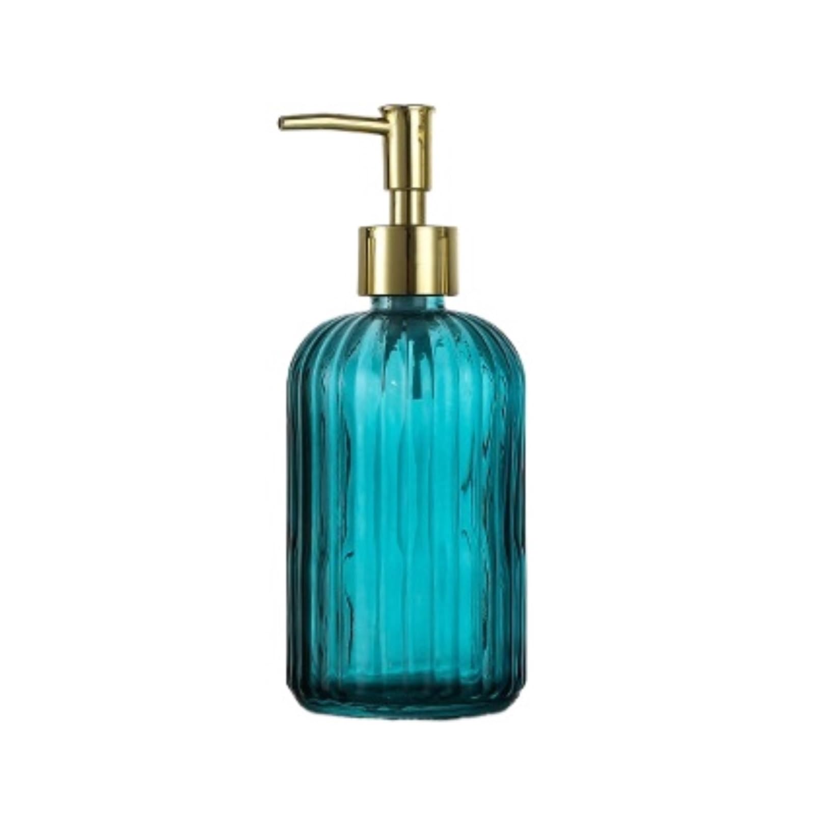 Dispenser di Sapone per Accessori da Bagno, Bottiglia Vuota con Testa della Pompa Dorata per Cucina e Bagno, Blu Scuro, 7,7x7,7x19,4 cm