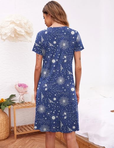 Image of Ekouaer Women's Nightshirt Short Sleeve Button Down Nightgown V-Neck Sleepwear Pajama Dress