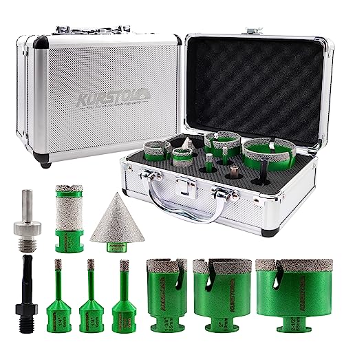Tile Hole Saw Kit - 6/6/8/35/50/65mm Diamond Core Drill Bit+1" Versatile Drilling Milling Bit+2" Beveling Chamfer Bit+SDS&amp;Triangle Adapter to 5/8-11" Thread for Porcelain Ceramic Granite Marble