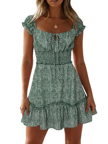 Image of YOBECHO Womens Summer Sexy Sweetheart Collar Printed Ruffle Mini Dress