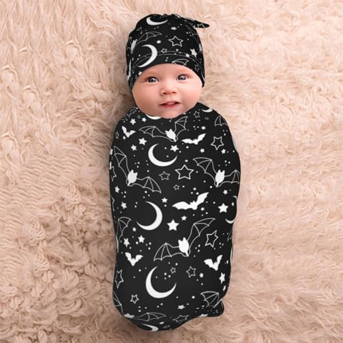 Image of Lcokin Halloween Goth Baby Stuff Swaddle Blanket Hat Set for Boys Girls Shower Gift