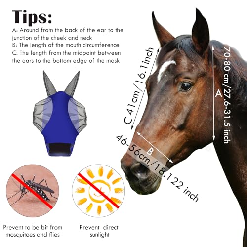 Image of Frienda 4 Pcs Horse Fly Masks with Ears UV Protection Elastic Horse Mask Breathable Comfortable Fly Mask for Adult Horses, Protect from Summer Insect(Medium,Rose Red, Royal Blue, Orange, Light Pink)