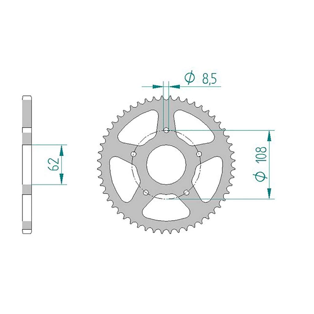 Kettenrad passend für Motorhispania RYZ 50 Supermoto 2005-2010, Zähnezahl: 52, Teilung: 420, Material: Stahl