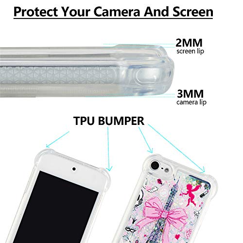 Hmtechus Ipod Touch 5 Case Touch 6 Case Cute 3D Pattern Quicksand Diamonds Floating Luxury Shiny Glitter Flowing Liquid Shockproof Protect Silicone Cover For Ipod Touch 5/6 Bling Eiffel Tower Yb #TOP5