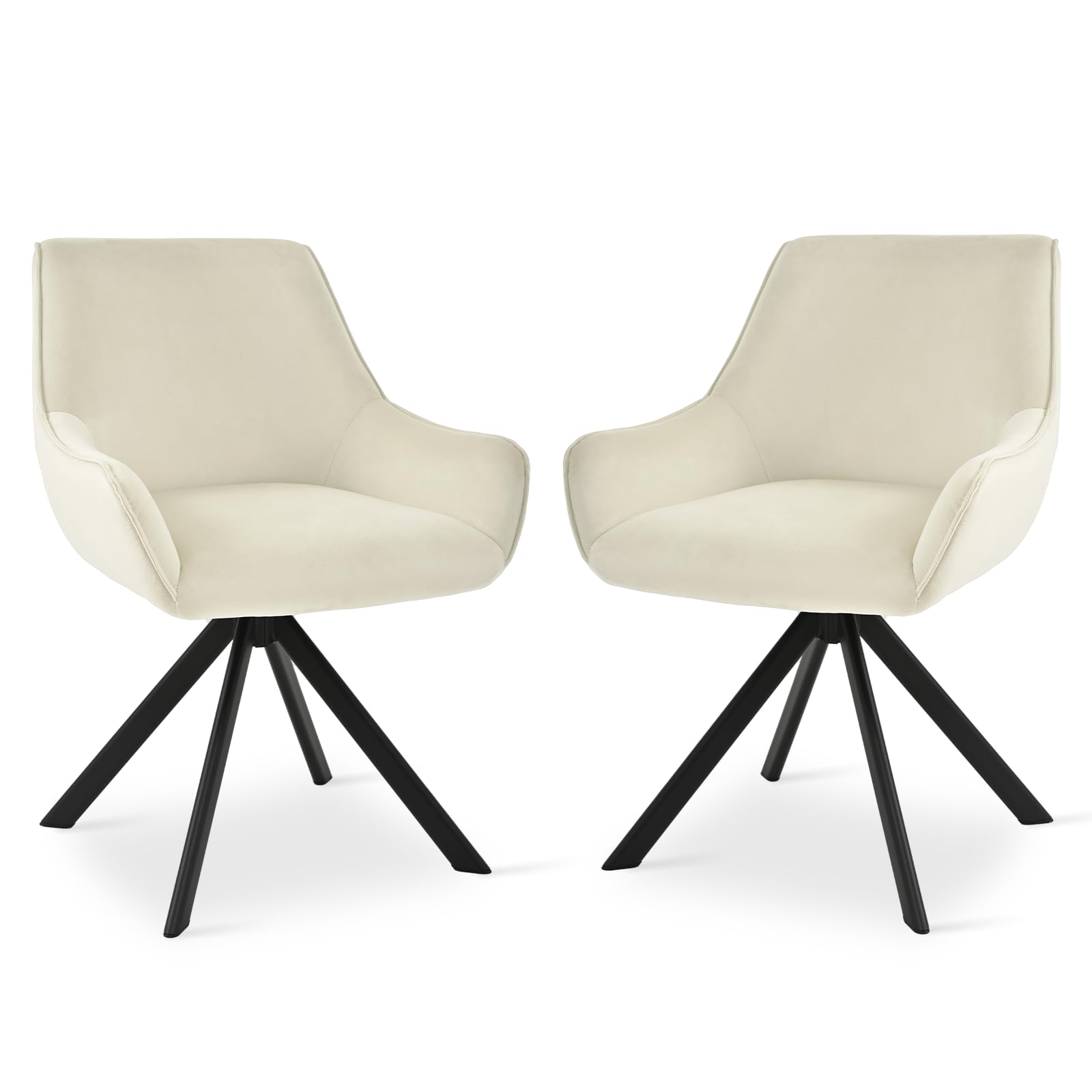 Goeurvant Velvet Dining Chairs Set of 2 with Armrests,360° Swivel Upholstered Chairs,Modern Rotary Chair,Kitchen Chair with Metal Frame and Backrest for Dining Room,Living Room,Bedroom,Office, Creme
