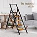 Mayi Plus 5 Step Ladder,Lightweight Step Ladder with Anti-Slip Wide Pedal,Aluminum Foldable Step Stool with Convenient Handgrip,330 lbs Capacity Stepladder for Home,Office,Library (Black Woodgrain)