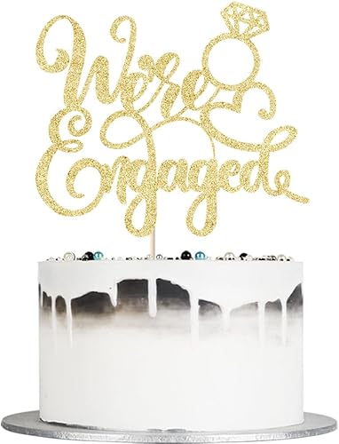 Auteby Decoración para tartas de compromiso con purpurina (dorado)