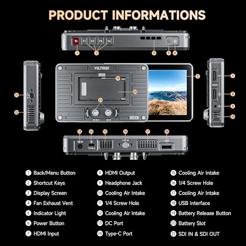 VILTROX DC-X3 2000 Nits SDI Camera Field Monitor, 4K HDMI 6 inch Touchscreen On Camera Monitor, 3D Lut 1920X1080 HD Focus Peaking Assist Full Waveform Video Field Monitor with Battery Sunshade Hood