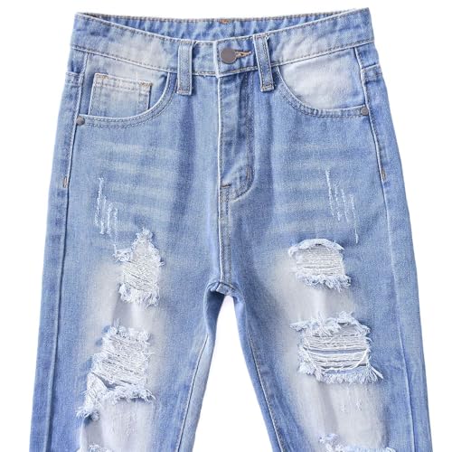 Boy's Skinny Fit Ripped Destroyed Distressed Stretch Slim Jeans Pants Fashion Denim Jeans Pants 4-14 Years3