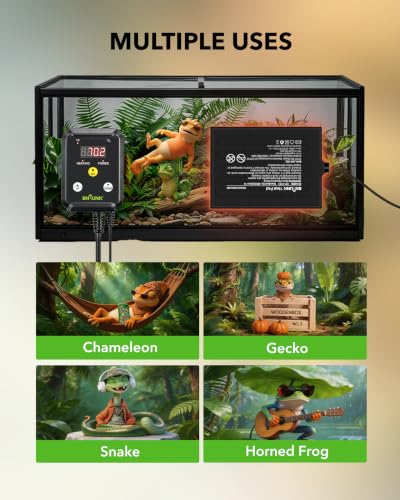 Image of BN-LINK Durable Reptile Heating Pad 8 inch X 12 inch with Digital Thermostat Under Tank Heater Terrarium Warmer Combo Set for Turtles, Lizards, Frogs, and Other Reptiles