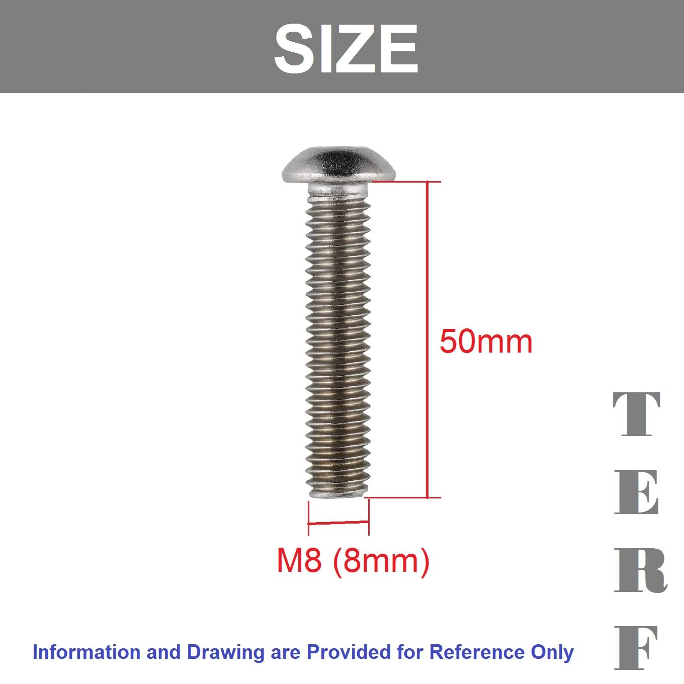 TERF® M8 X 50mm Hex Socket Cap Button Head Machine Screws Stainless Steel A2 (304) Machine Screw M8 (8mm) X 50mm Allen Key Hexagonal Socket Button Head Bolts - Image 3