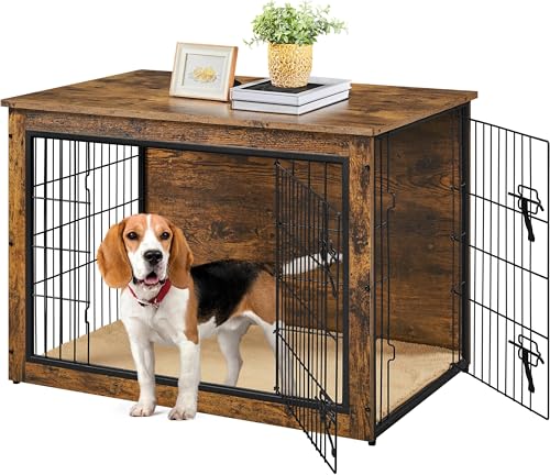 Yaheetech 38'' Dog Crate Furniture with Cushion Wooden Dog Crate ...