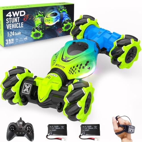 XUERENTECH Gesture Sensing RC Stunt Car Boys Toys Age 6-8-12, 4WD Hand Controlled Remote Control Twist Car with Light Music, Cool Birthday Presents and Ideas Gifts for Kids Age 7 9 10 11 12 Years Old