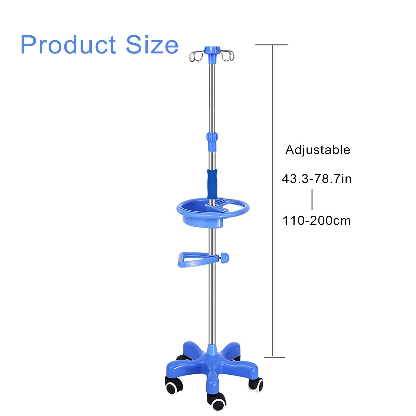 Asta per Flebo in ACCIAIO INOX, Deflussori per Flebo con 4 Ganci in Plastica e 5 Ruote Piroettanti (Size : Round Pallet)